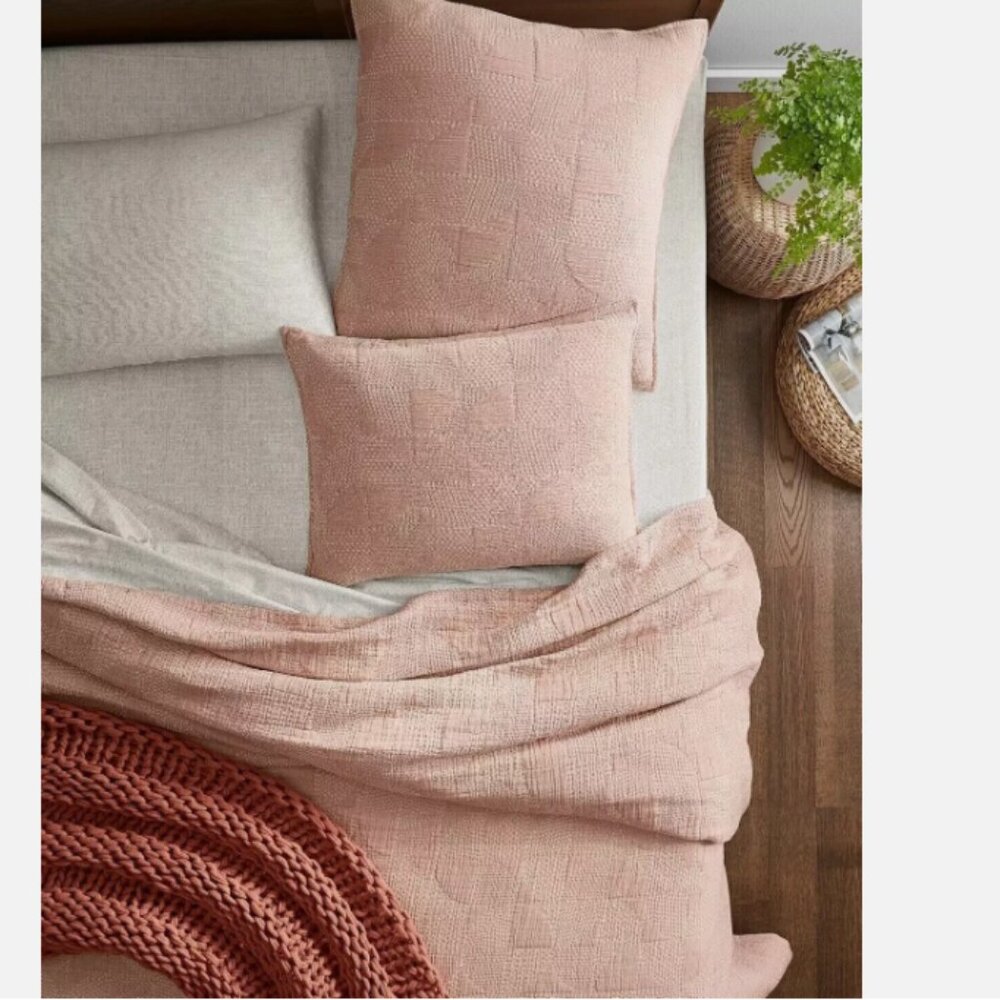 Oake Faux Embroidery Geo Stitch Cotton Coverlet, Terracotta, King MRSP 280